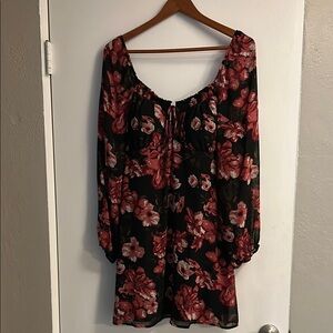 Floral Black and Red Dress